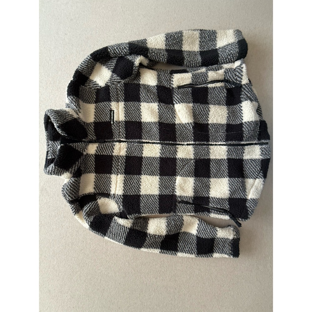 Columbia Buffalo Plaid Sherpa Fleece Jacket Black White Full Zip XL0967